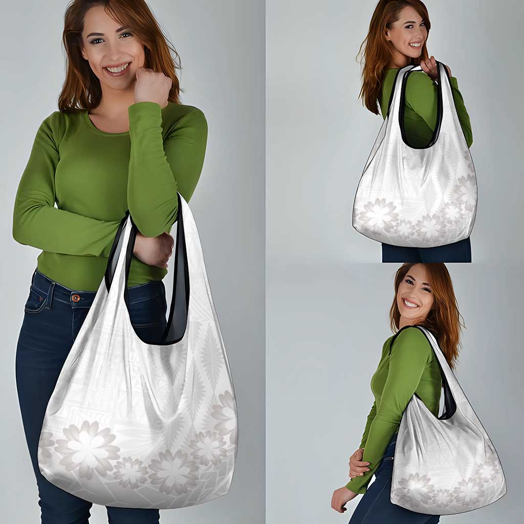 Tonga White Sunday Grocery Bag Manuia le Aso Sa o Tamaiti Heilala With Ngatu Pattern