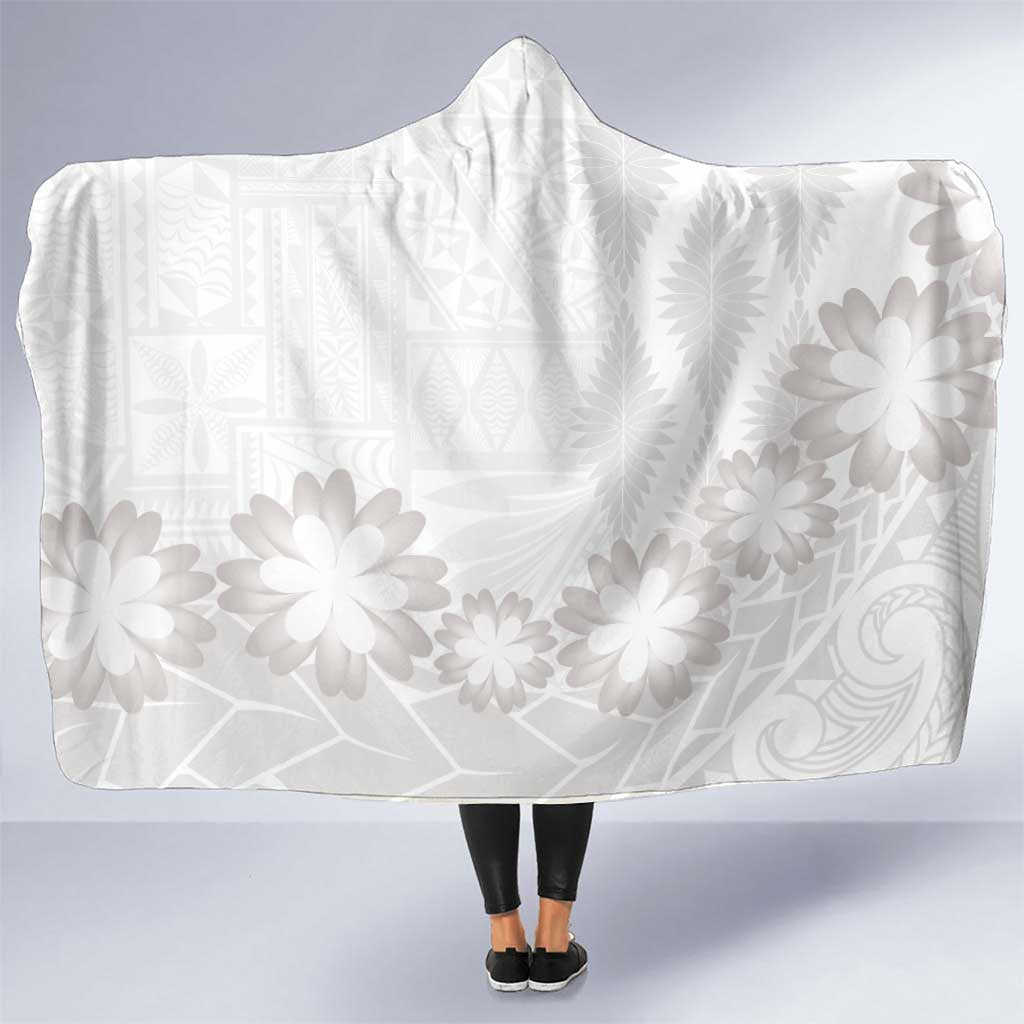 Tonga White Sunday Hooded Blanket Manuia le Aso Sa o Tamaiti Heilala With Ngatu Pattern