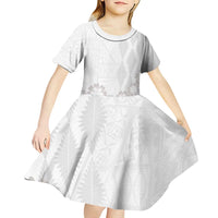 Tonga White Sunday Kid Short Sleeve Dress Manuia le Aso Sa o Tamaiti Heilala With Ngatu Pattern