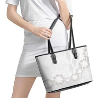Tonga White Sunday Leather Tote Bag Manuia le Aso Sa o Tamaiti Heilala With Ngatu Pattern