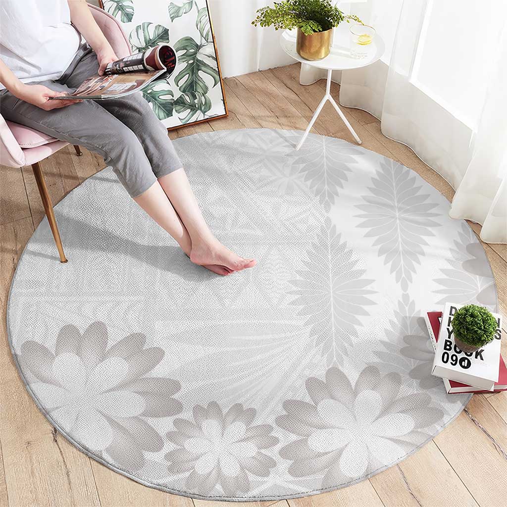 Tonga White Sunday Round Carpet Manuia le Aso Sa o Tamaiti Heilala With Ngatu Pattern