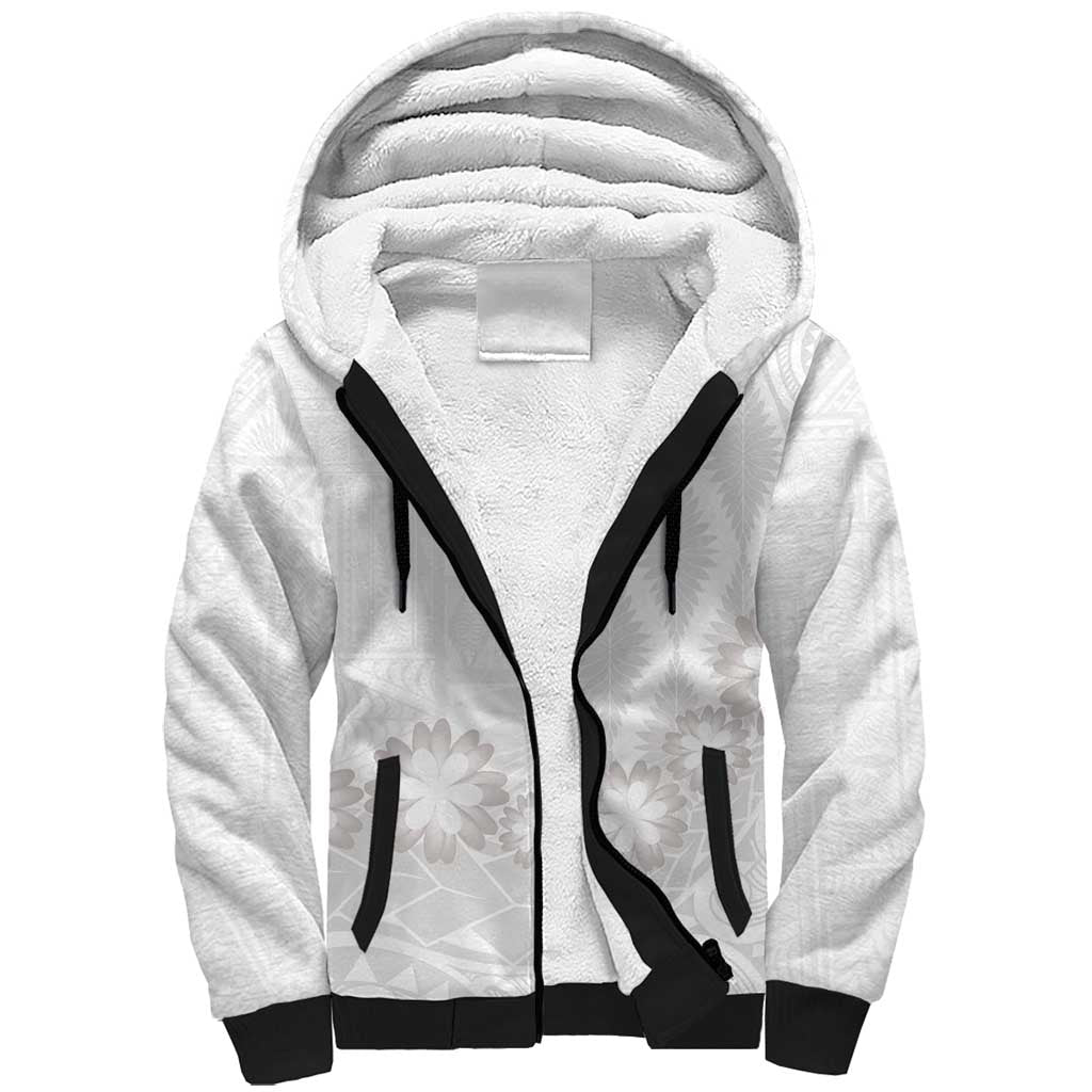 Tonga White Sunday Sherpa Hoodie Manuia le Aso Sa o Tamaiti Heilala With Ngatu Pattern