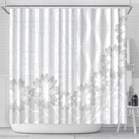 Tonga White Sunday Shower Curtain Manuia le Aso Sa o Tamaiti Heilala With Ngatu Pattern