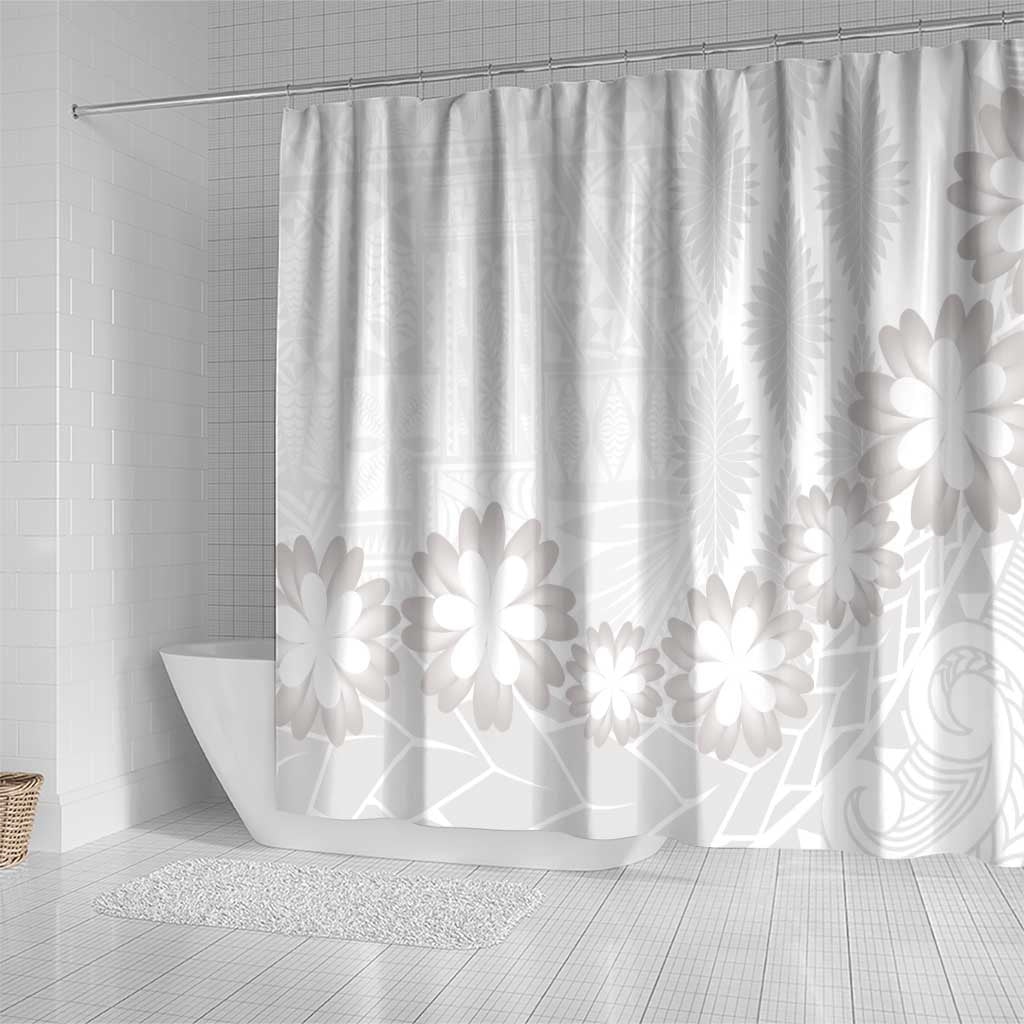 Tonga White Sunday Shower Curtain Manuia le Aso Sa o Tamaiti Heilala With Ngatu Pattern