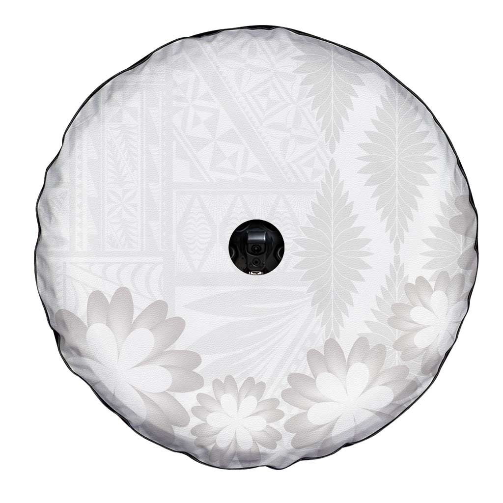 Tonga White Sunday Spare Tire Cover Manuia le Aso Sa o Tamaiti Heilala With Ngatu Pattern