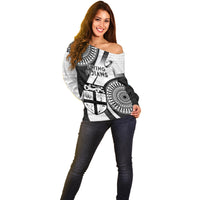 Fiji Rugby Off Shoulder Sweater World Cup 2023 Go Champions Fijian Tapa Black Version LT14 - Polynesian Pride