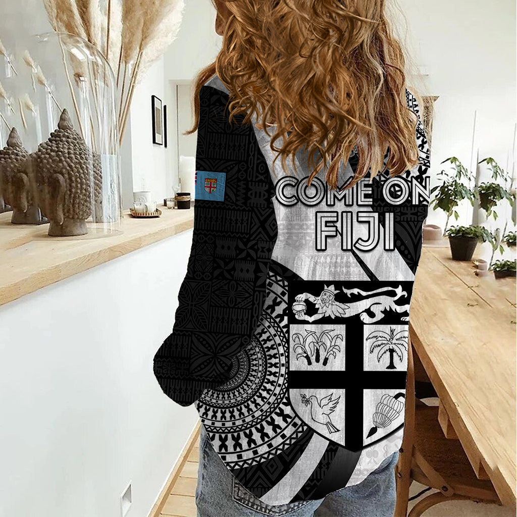 Fiji Rugby Women Casual Shirt World Cup 2023 Go Champions Fijian Tapa Black Version LT14 - Polynesian Pride