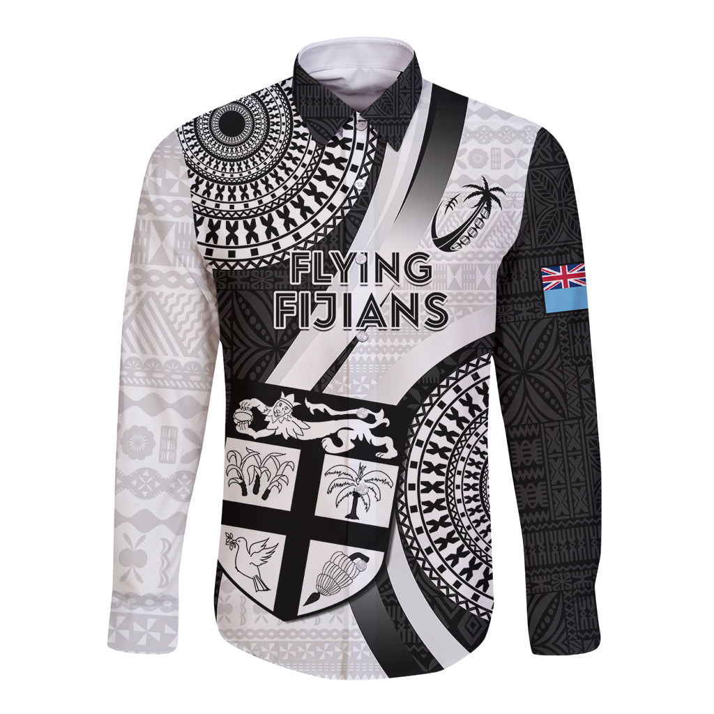 Custom Fiji Rugby Long Sleeve Button Shirt World Cup 2023 Go Champions Fijian Tapa Black Version LT14 Unisex Black - Polynesian Pride