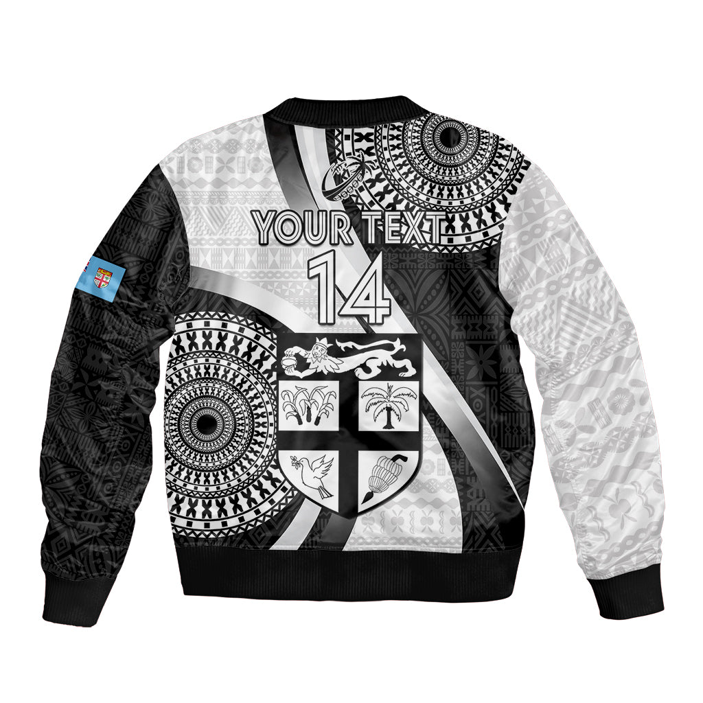 Custom Fiji Rugby Sleeve Zip Bomber Jacket World Cup 2023 Go Champions Fijian Tapa Black Version LT14 - Polynesian Pride