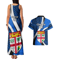 Fiji Rugby Couples Matching Tank Maxi Dress and Hawaiian Shirt World Cup 2023 Go Champions Fijian Tapa Blue Version LT14 - Polynesian Pride