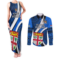 Fiji Rugby Couples Matching Tank Maxi Dress and Long Sleeve Button Shirts World Cup 2023 Go Champions Fijian Tapa Blue Version LT14 Blue - Polynesian Pride