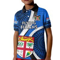 Fiji Rugby Kid Polo Shirt World Cup 2023 Go Champions Fijian Tapa Blue Version LT14 Kid Blue - Polynesian Pride