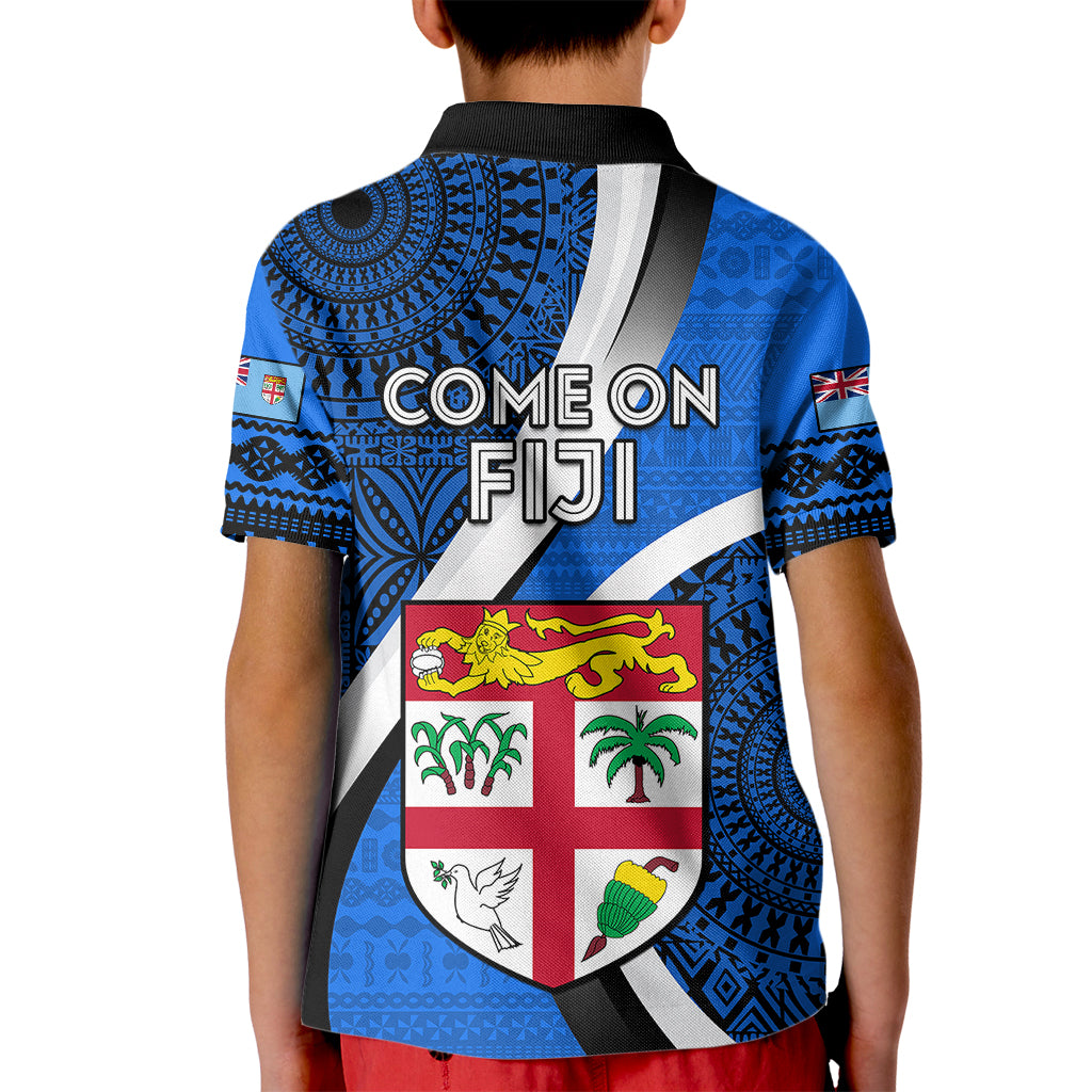 Fiji Rugby Kid Polo Shirt World Cup 2023 Go Champions Fijian Tapa Blue Version LT14 - Polynesian Pride