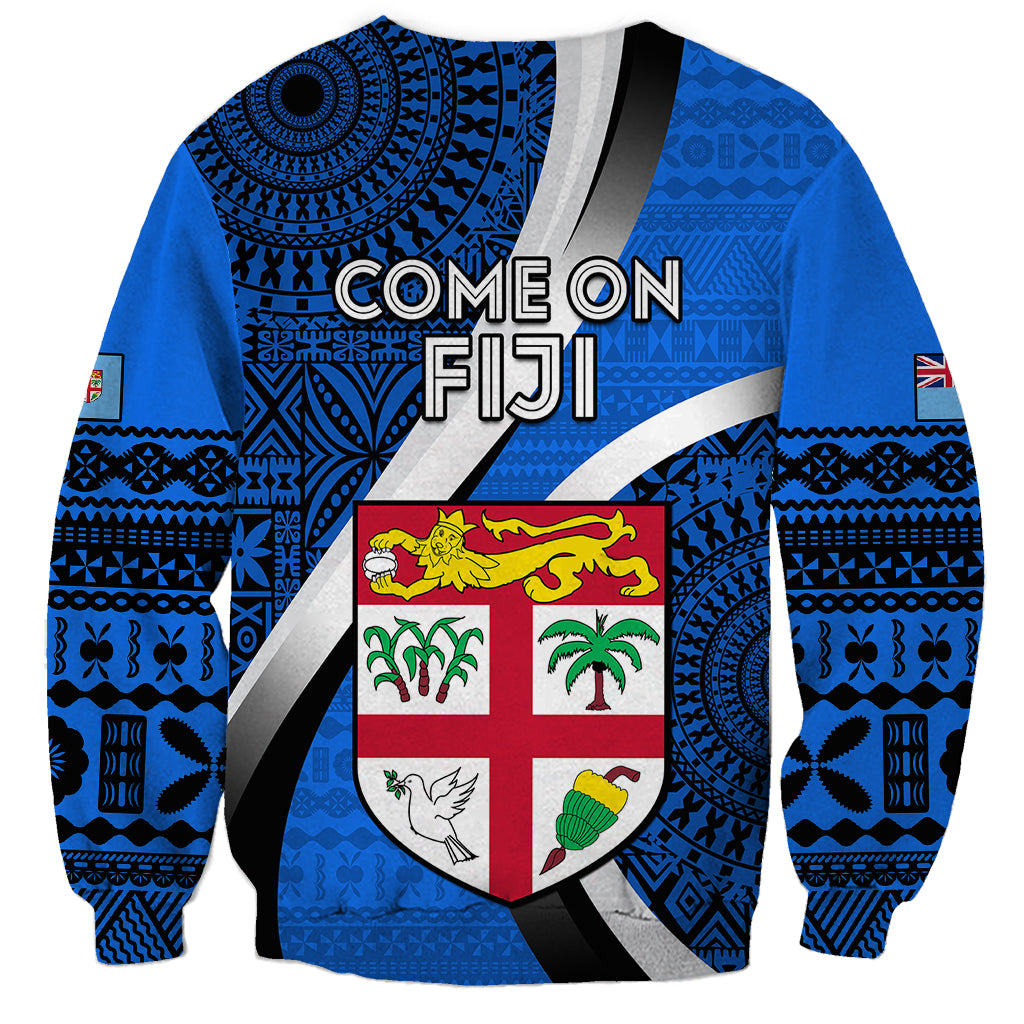 Fiji Rugby Sweatshirt World Cup 2023 Go Champions Fijian Tapa Blue Version LT14 - Polynesian Pride