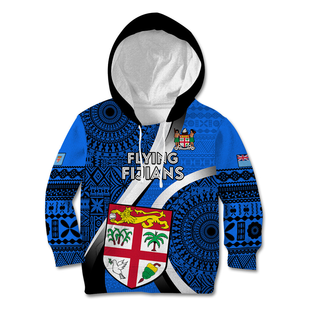 Custom Fiji Rugby Kid Hoodie World Cup 2023 Go Champions Fijian Tapa Blue Version LT14 Blue - Polynesian Pride