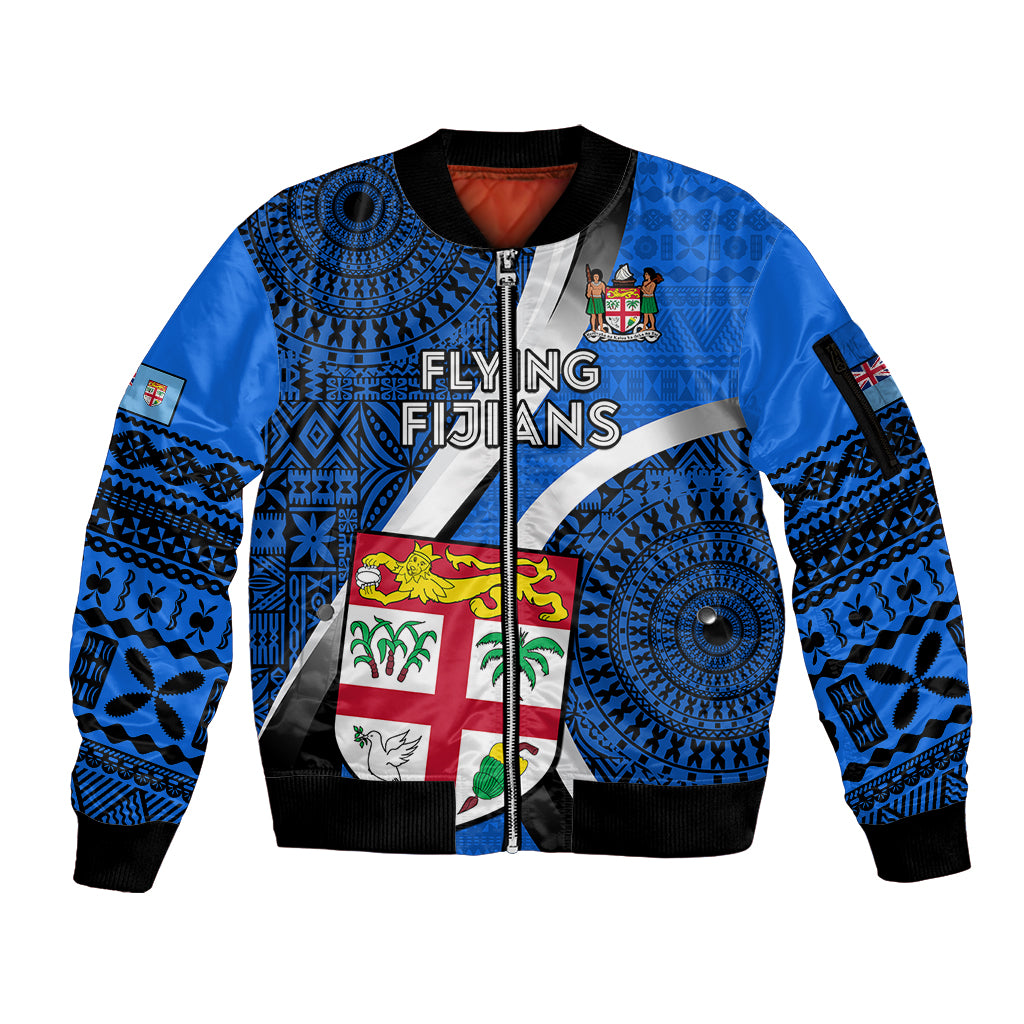 Custom Fiji Rugby Sleeve Zip Bomber Jacket World Cup 2023 Go Champions Fijian Tapa Blue Version LT14 Unisex Blue - Polynesian Pride