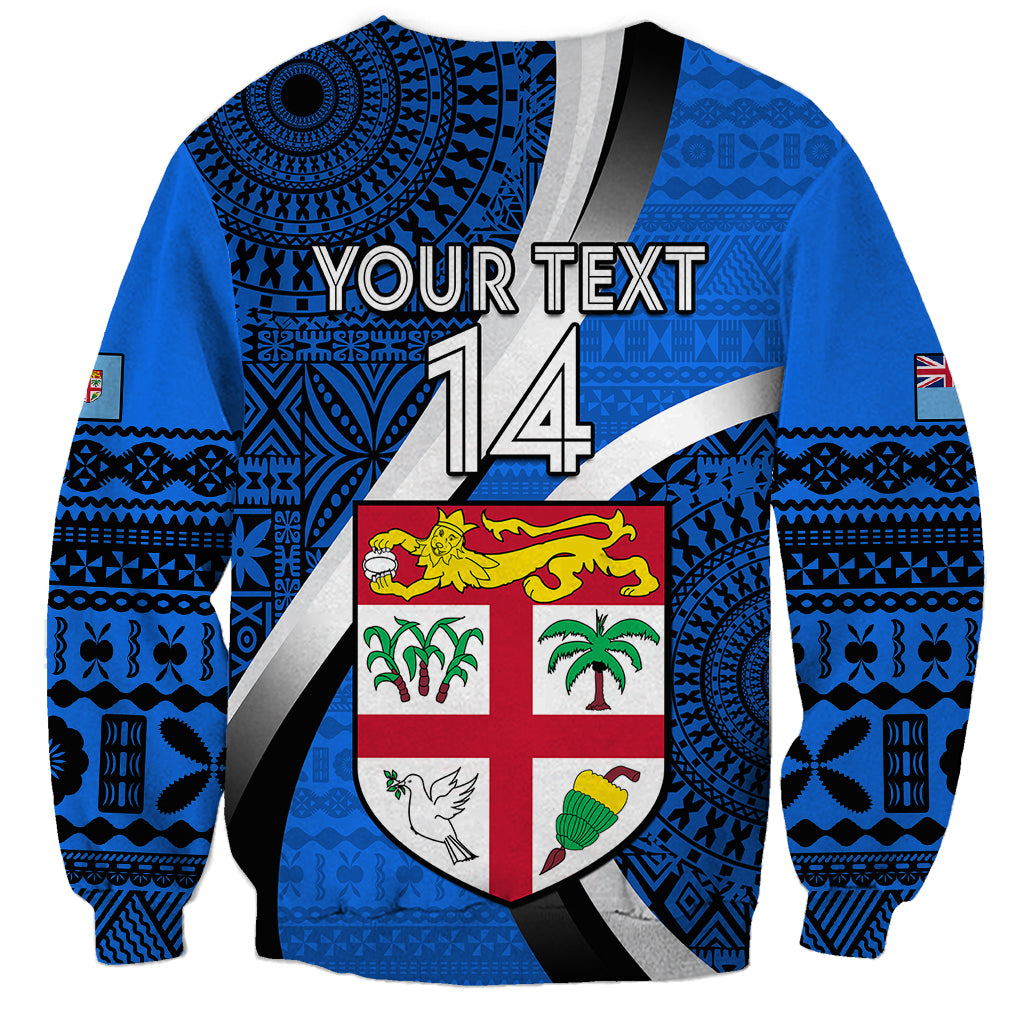Custom Fiji Rugby Sweatshirt World Cup 2023 Go Champions Fijian Tapa Blue Version LT14 - Polynesian Pride