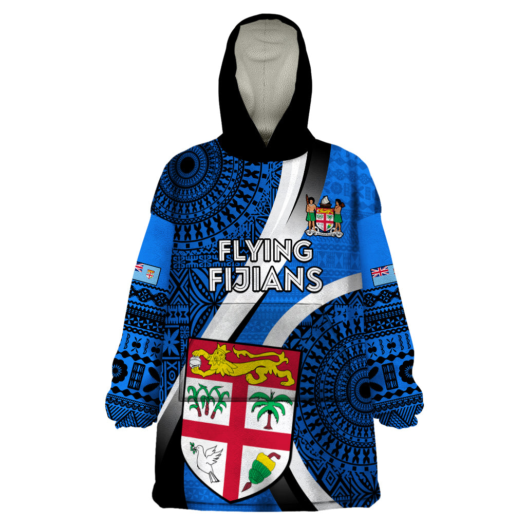 Custom Fiji Rugby Wearable Blanket Hoodie World Cup 2023 Go Champions Fijian Tapa Blue Version LT14 One Size Blue - Polynesian Pride