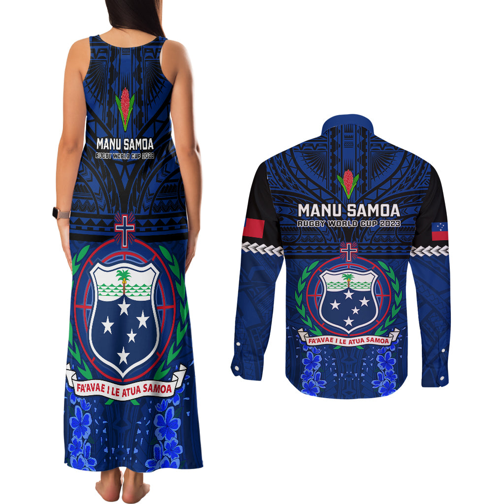 Samoa Rugby Couples Matching Tank Maxi Dress and Long Sleeve Button Shirts World Cup 2023 Go Champions Manu Samoa LT14 - Polynesian Pride