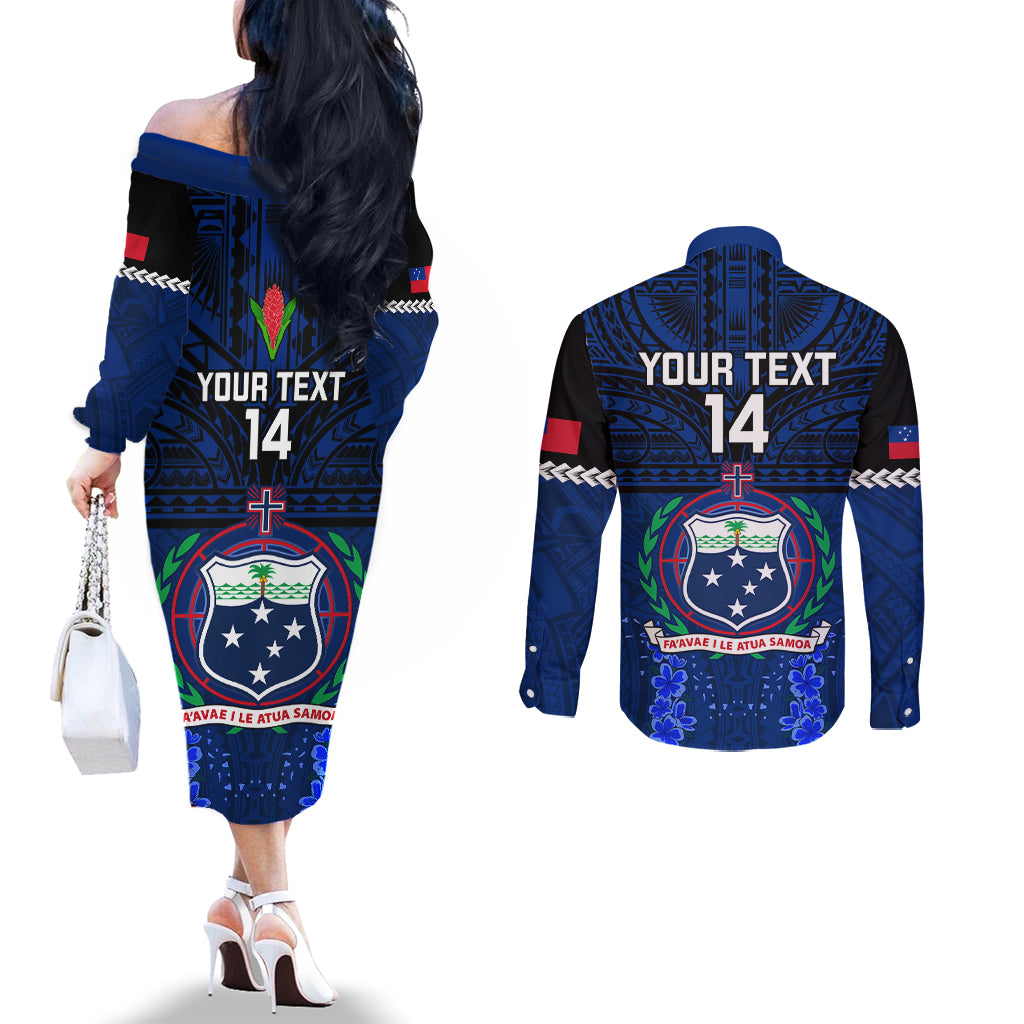 Custom Samoa Rugby Couples Matching Off The Shoulder Long Sleeve Dress and Long Sleeve Button Shirts World Cup 2023 Go Champions Manu Samoa LT14 - Polynesian Pride
