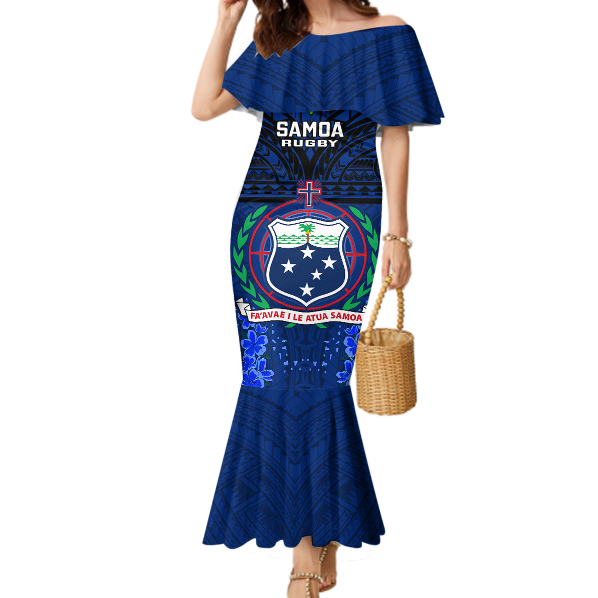 Custom Samoa Rugby Mermaid Dress World Cup 2023 Go Champions Manu Samoa LT14 Women Blue - Polynesian Pride