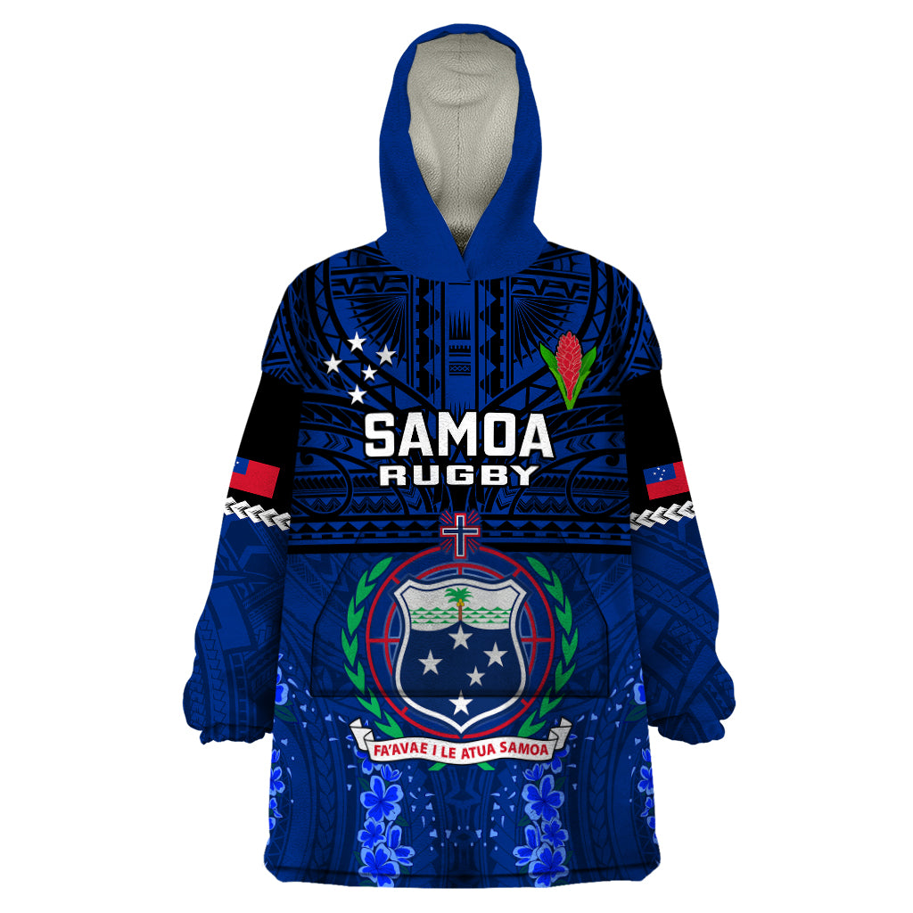 Custom Samoa Rugby Wearable Blanket Hoodie World Cup 2023 Go Champions Manu Samoa LT14 One Size Blue - Polynesian Pride