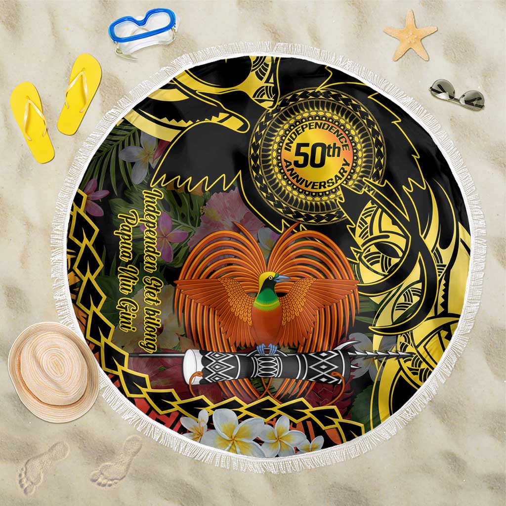 Papua New Guinea 50th Independence Anniversary Beach Blanket Independen Stet bilong Papua Niu Gini LT14 One Size 150cm Black - Polynesian Pride