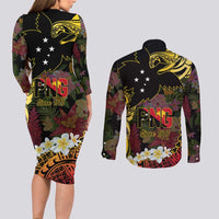 Papua New Guinea 50th Independence Anniversary Couples Matching Long Sleeve Bodycon Dress and Long Sleeve Button Shirt Independen Stet bilong Papua Niu Gini LT14 - Polynesian Pride