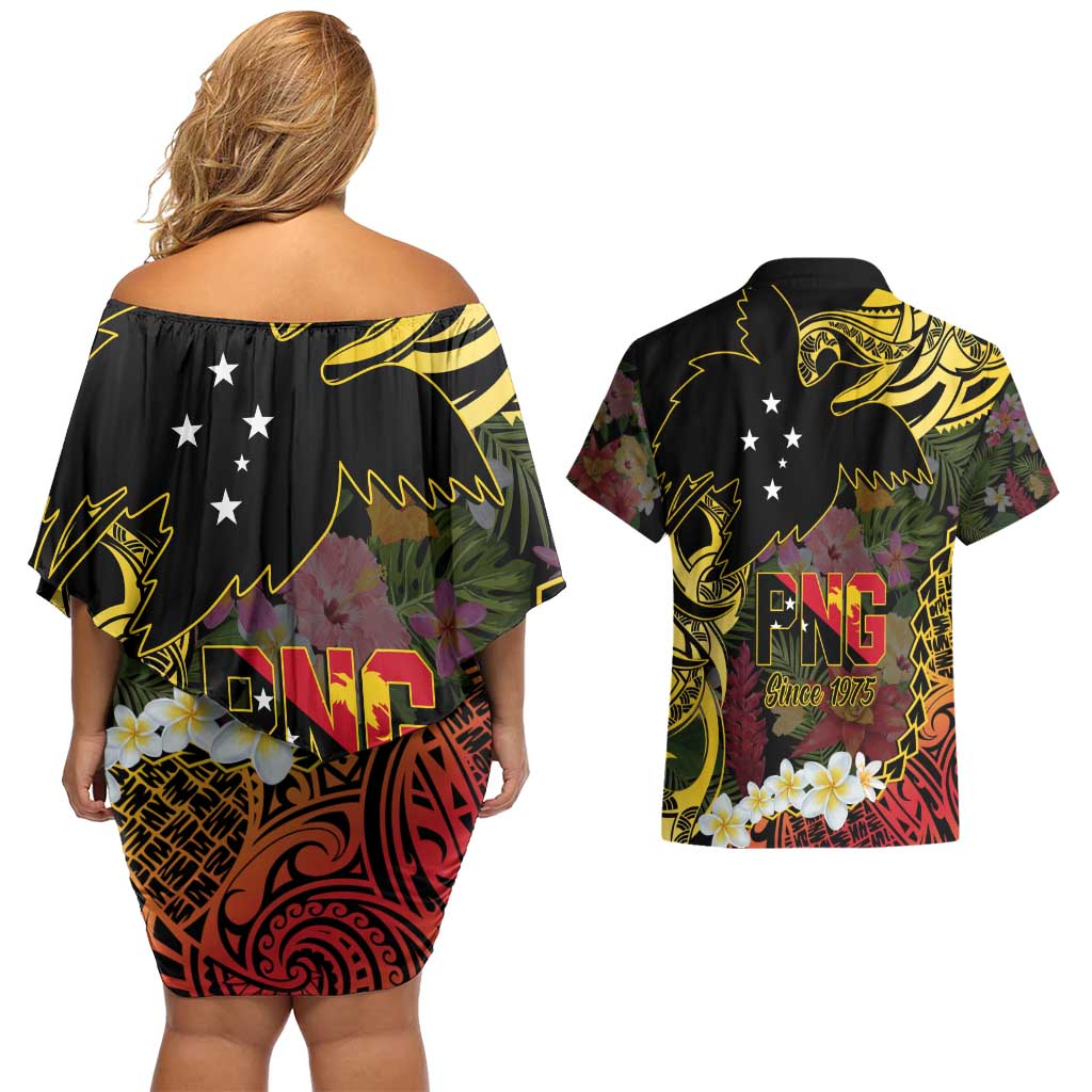 Papua New Guinea 50th Independence Anniversary Couples Matching Off Shoulder Short Dress and Hawaiian Shirt Independen Stet bilong Papua Niu Gini LT14 - Polynesian Pride