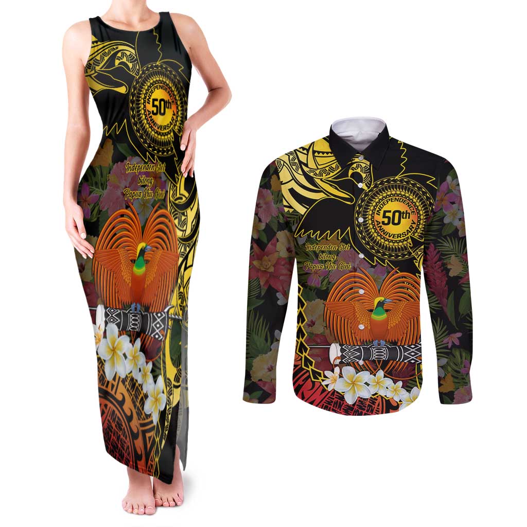 Papua New Guinea 50th Independence Anniversary Couples Matching Tank Maxi Dress and Long Sleeve Button Shirt Independen Stet bilong Papua Niu Gini LT14