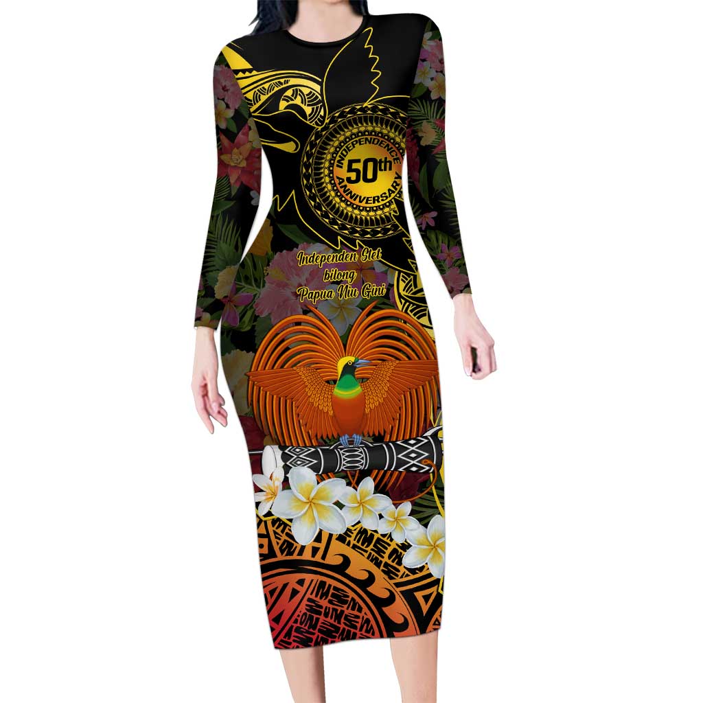 Papua New Guinea 50th Independence Anniversary Family Matching Long Sleeve Bodycon Dress and Hawaiian Shirt Independen Stet bilong Papua Niu Gini LT14
