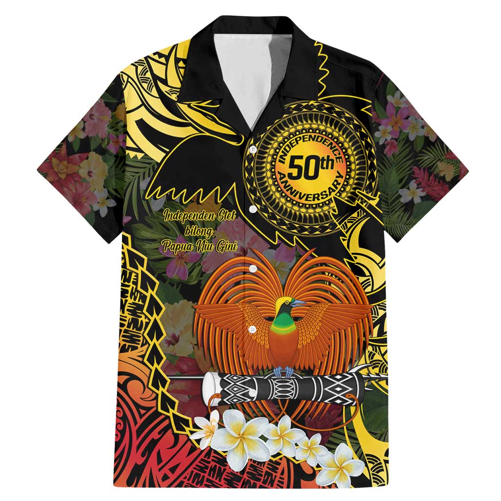 Papua New Guinea 50th Independence Anniversary Family Matching Mermaid Dress and Hawaiian Shirt Independen Stet bilong Papua Niu Gini LT14 Dad's Shirt - Short Sleeve Black - Polynesian Pride