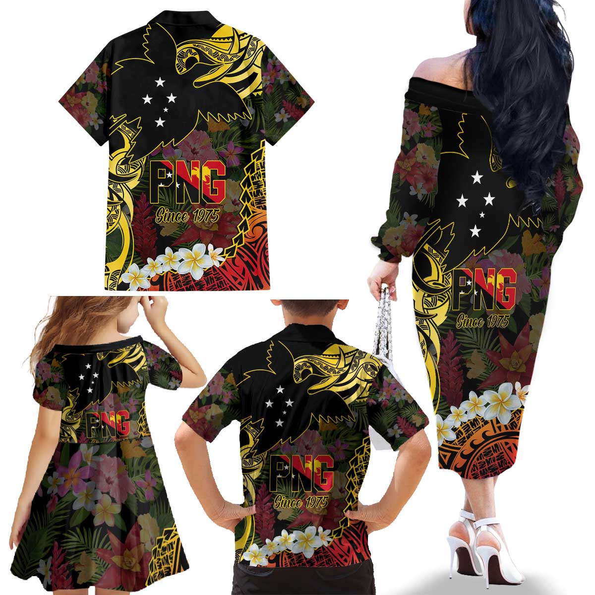 Papua New Guinea 50th Independence Anniversary Family Matching Off The Shoulder Long Sleeve Dress and Hawaiian Shirt Independen Stet bilong Papua Niu Gini LT14 - Polynesian Pride