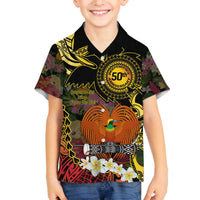 Papua New Guinea 50th Independence Anniversary Family Matching Off The Shoulder Long Sleeve Dress and Hawaiian Shirt Independen Stet bilong Papua Niu Gini LT14 Son's Shirt Black - Polynesian Pride