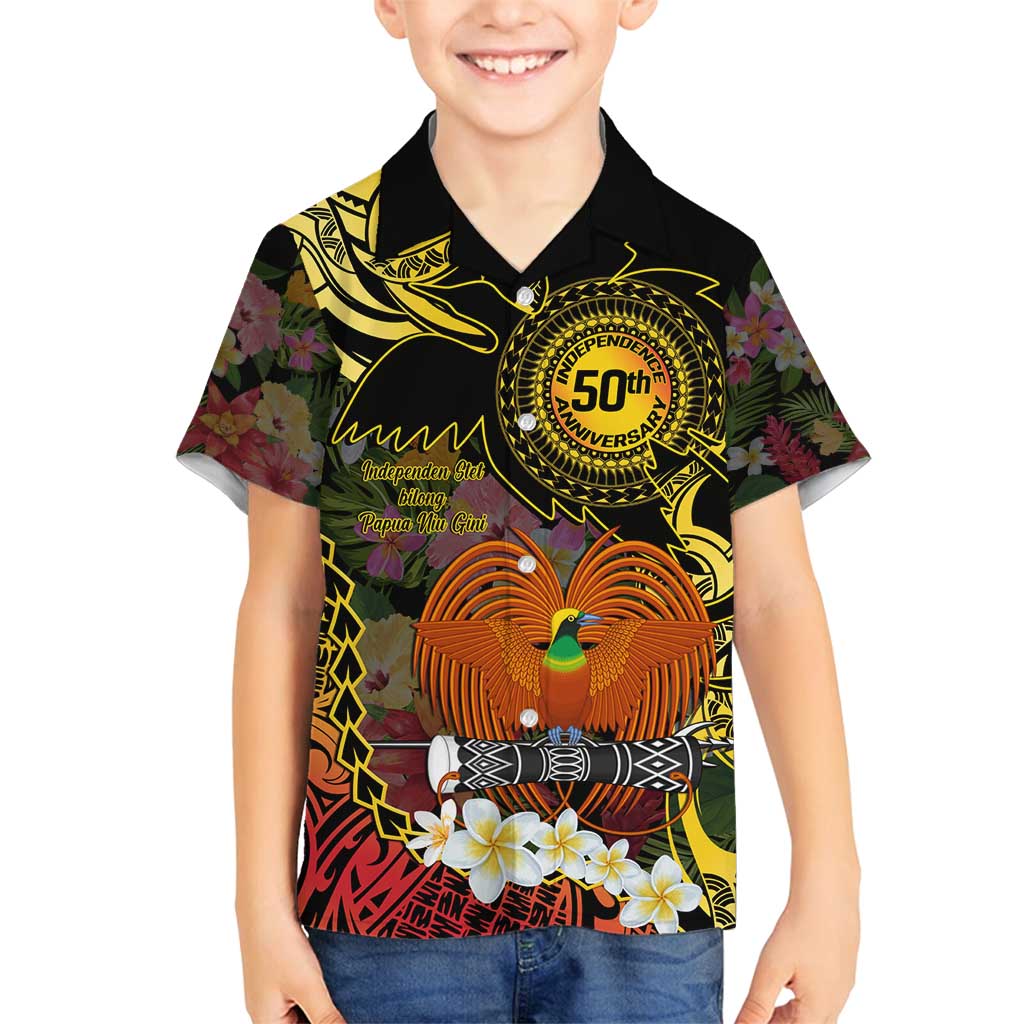 Papua New Guinea 50th Independence Anniversary Family Matching Off Shoulder Maxi Dress and Hawaiian Shirt Independen Stet bilong Papua Niu Gini LT14 Son's Shirt Black - Polynesian Pride