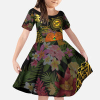 Papua New Guinea 50th Independence Anniversary Family Matching Puletasi and Hawaiian Shirt Independen Stet bilong Papua Niu Gini LT14 Daughter's Dress Black - Polynesian Pride