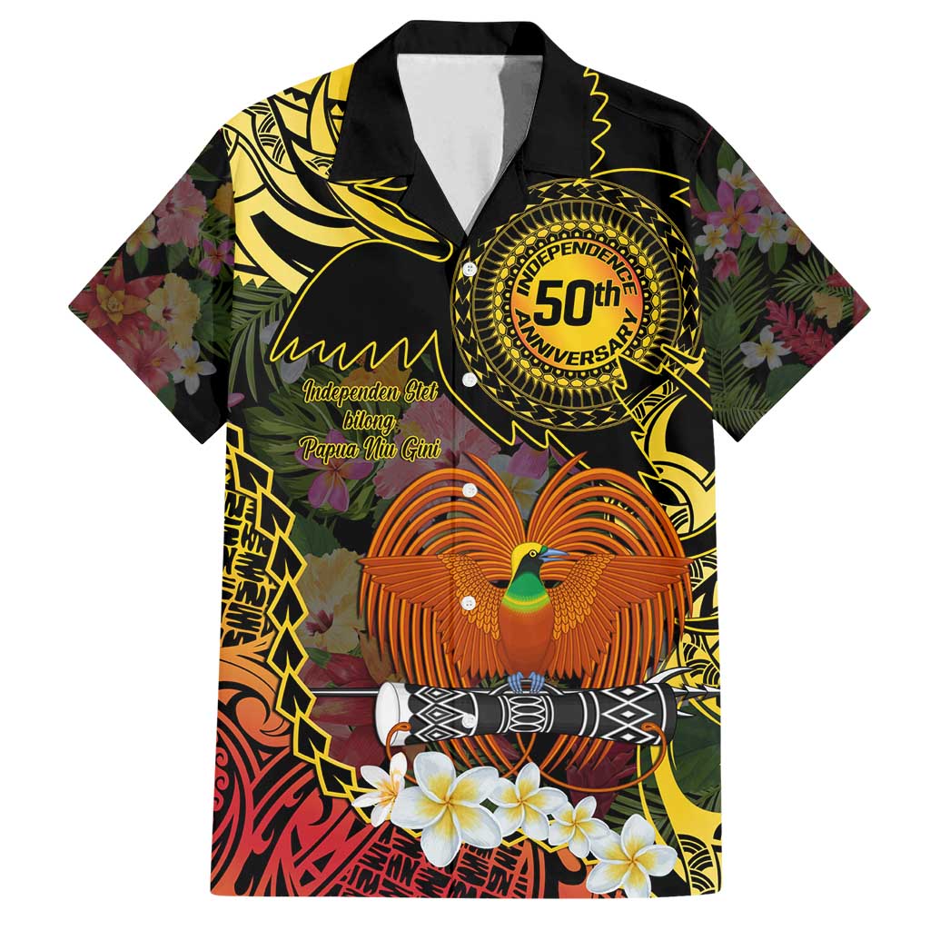 Papua New Guinea 50th Independence Anniversary Family Matching Summer Maxi Dress and Hawaiian Shirt Independen Stet bilong Papua Niu Gini LT14 Dad's Shirt - Short Sleeve Black - Polynesian Pride