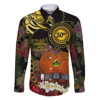 Papua New Guinea 50th Independence Anniversary Family Matching Summer Maxi Dress and Hawaiian Shirt Independen Stet bilong Papua Niu Gini LT14 Dad's Shirt - Long Sleeve Black - Polynesian Pride