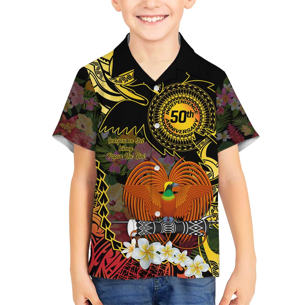 Papua New Guinea 50th Independence Anniversary Kid Hawaiian Shirt Independen Stet bilong Papua Niu Gini LT14 Kid Black - Polynesian Pride
