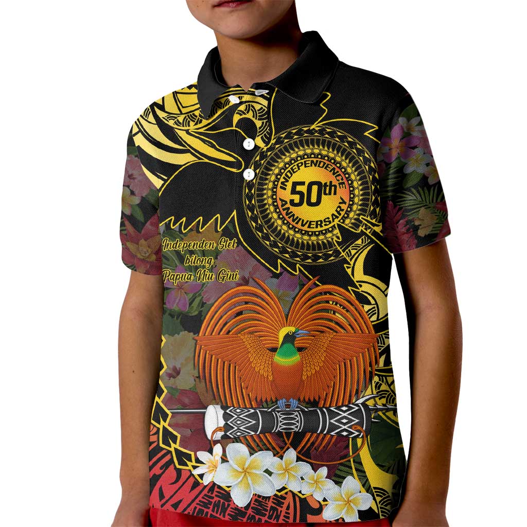 Papua New Guinea 50th Independence Anniversary Kid Polo Shirt Independen Stet bilong Papua Niu Gini LT14 Kid Black - Polynesian Pride