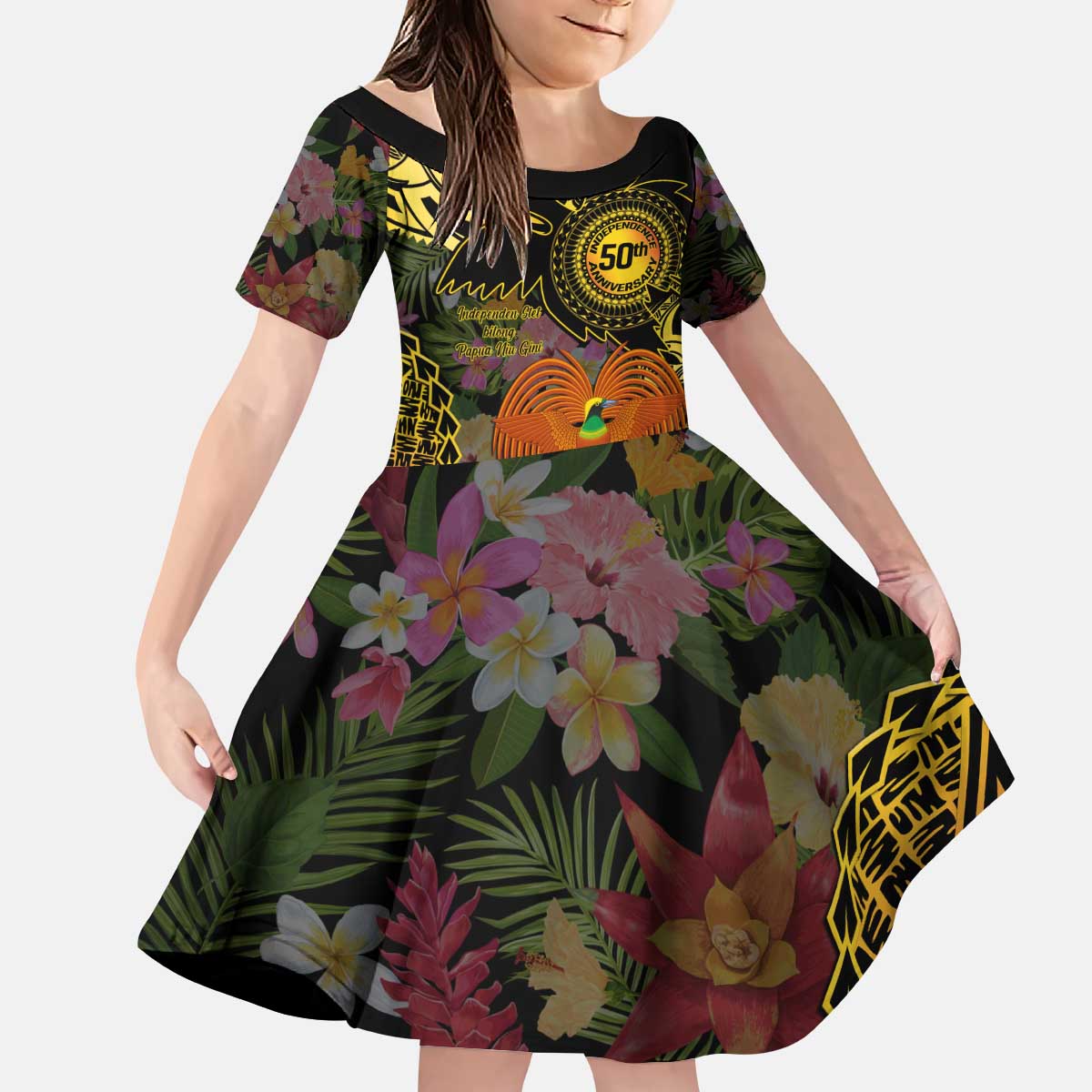 Papua New Guinea 50th Independence Anniversary Kid Short Sleeve Dress Independen Stet bilong Papua Niu Gini LT14