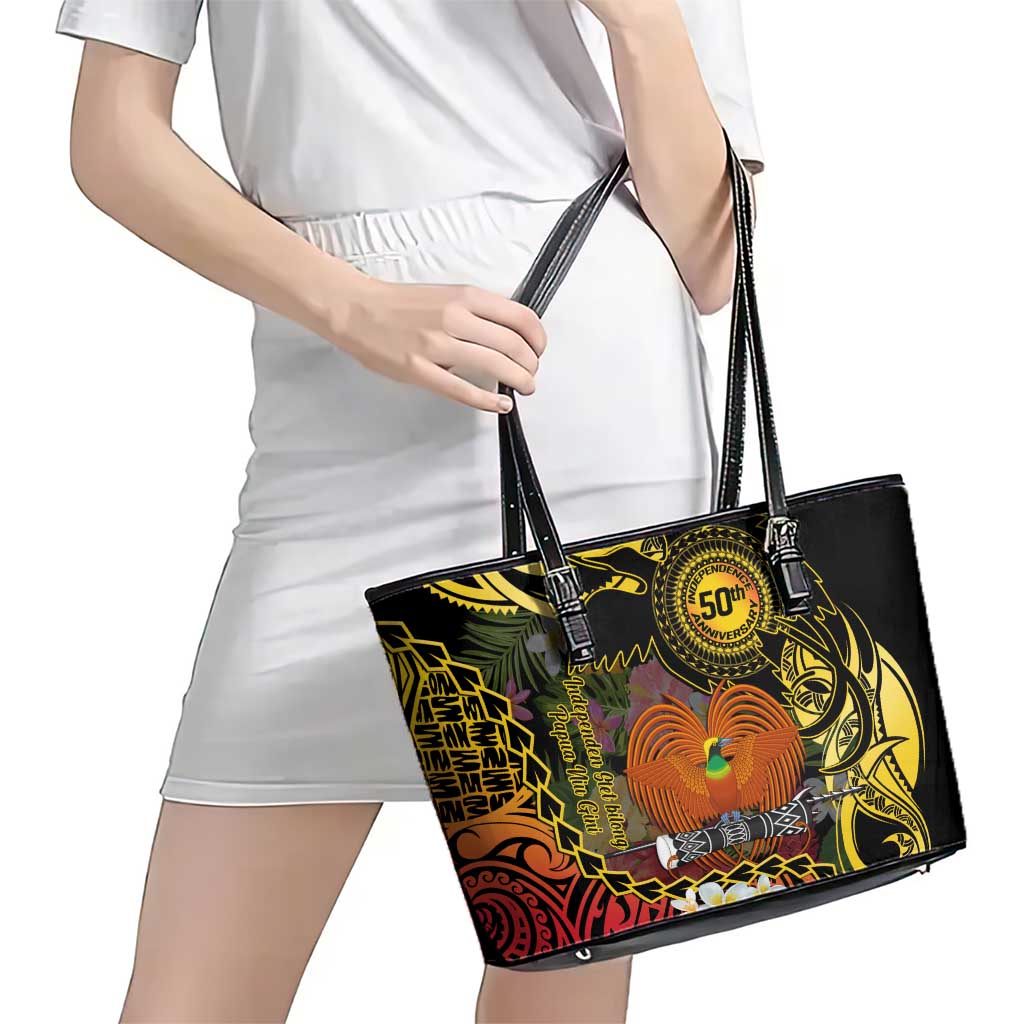 Papua New Guinea 50th Independence Anniversary Leather Tote Bag Independen Stet bilong Papua Niu Gini LT14 - Polynesian Pride