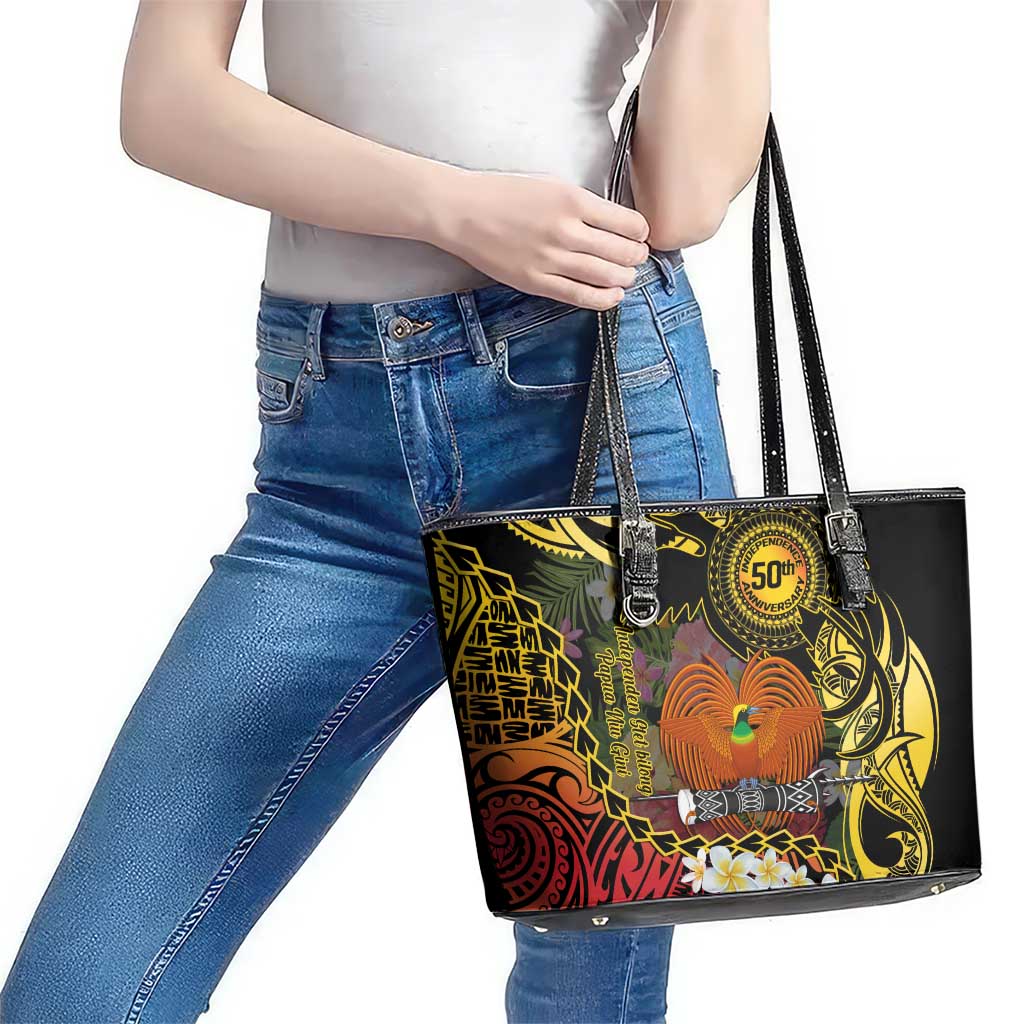 Papua New Guinea 50th Independence Anniversary Leather Tote Bag Independen Stet bilong Papua Niu Gini LT14 - Polynesian Pride