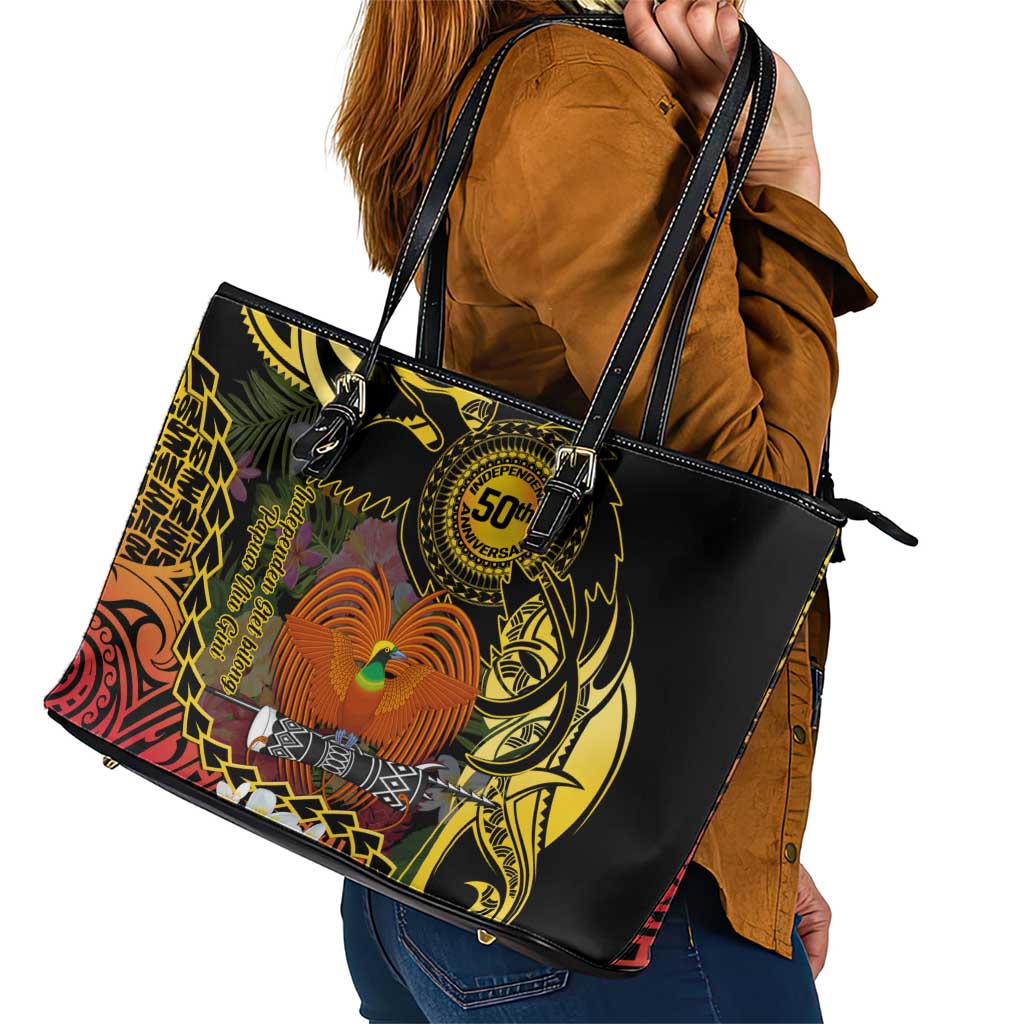 Papua New Guinea 50th Independence Anniversary Leather Tote Bag Independen Stet bilong Papua Niu Gini LT14 - Polynesian Pride