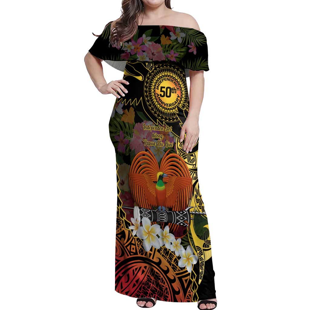 Papua New Guinea 50th Independence Anniversary Off Shoulder Maxi Dress Independen Stet bilong Papua Niu Gini LT14