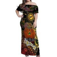 Papua New Guinea 50th Independence Anniversary Off Shoulder Maxi Dress Independen Stet bilong Papua Niu Gini LT14 Women Black - Polynesian Pride