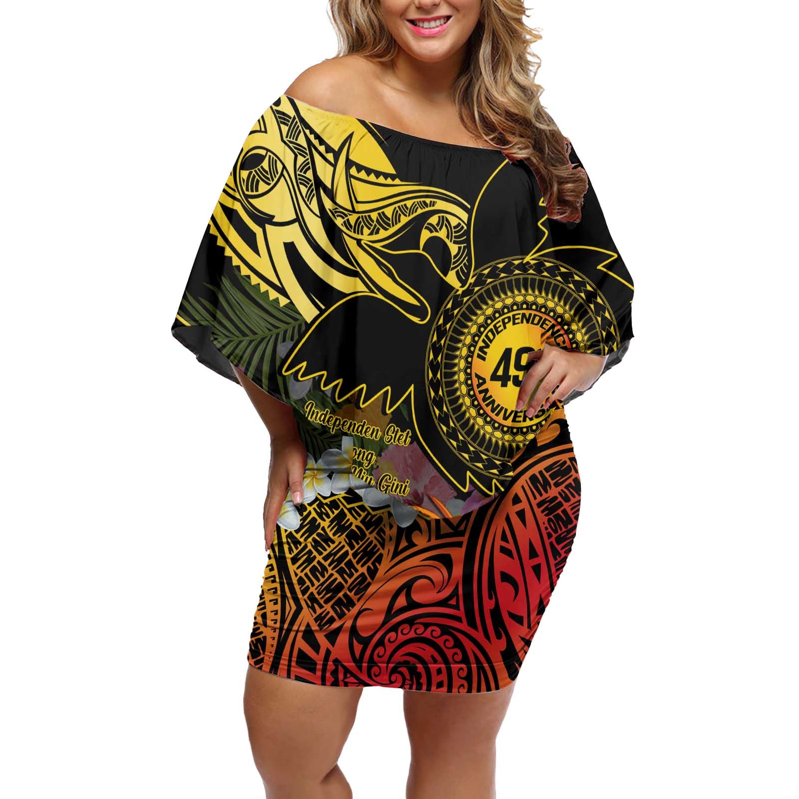 Papua New Guinea 49th Independence Anniversary Off Shoulder Short Dress Independen Stet bilong Papua Niu Gini