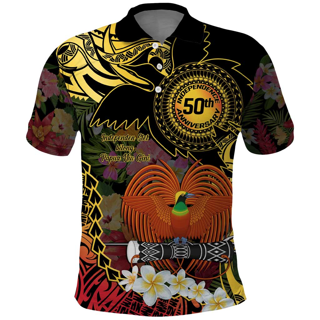 Papua New Guinea 50th Independence Anniversary Polo Shirt Independen Stet bilong Papua Niu Gini LT14 Black - Polynesian Pride