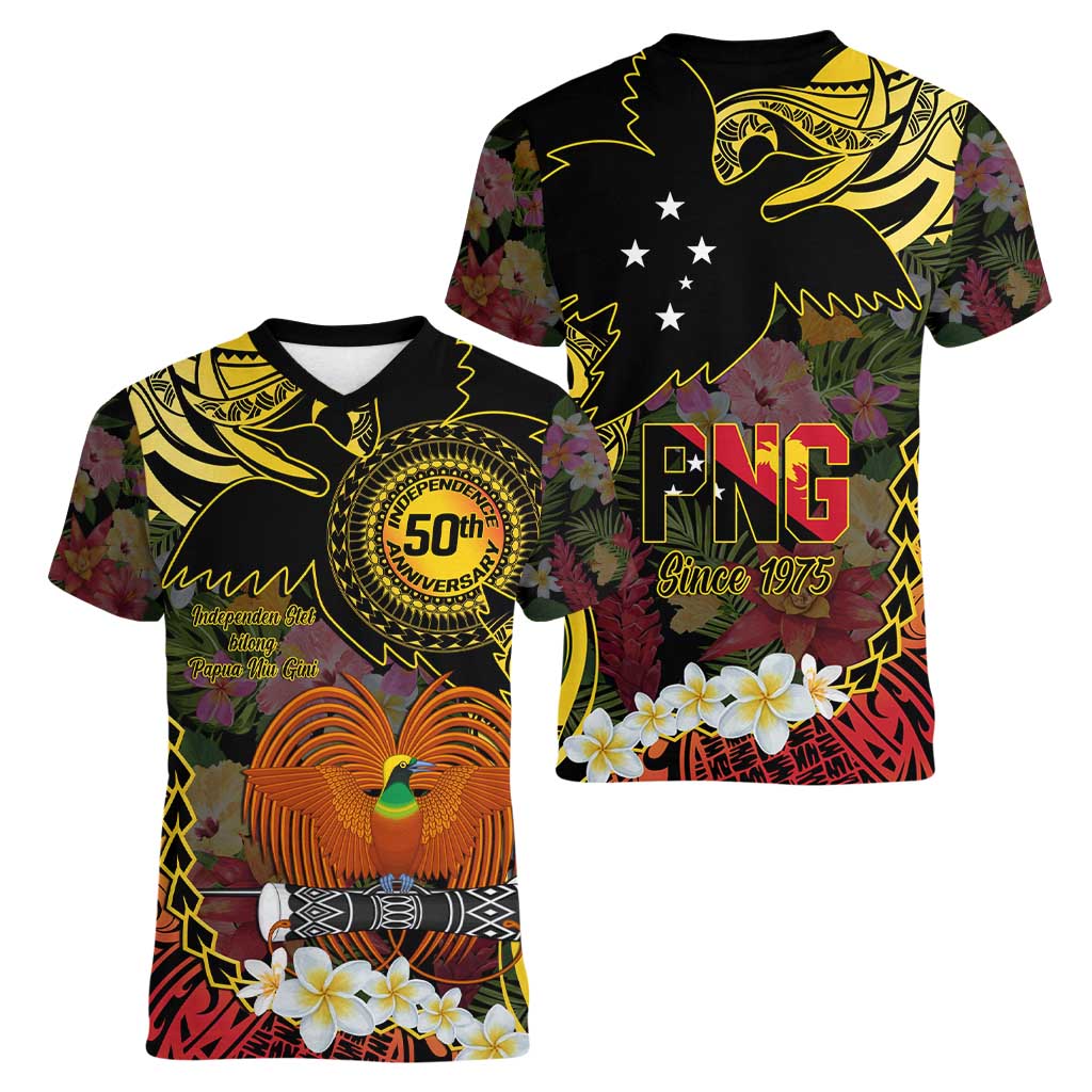 Papua New Guinea 50th Independence Anniversary Women V-Neck T-Shirt Independen Stet bilong Papua Niu Gini LT14