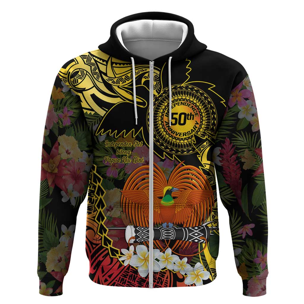 Papua New Guinea 50th Independence Anniversary Zip Hoodie Independen Stet bilong Papua Niu Gini LT14 Zip Hoodie Black - Polynesian Pride